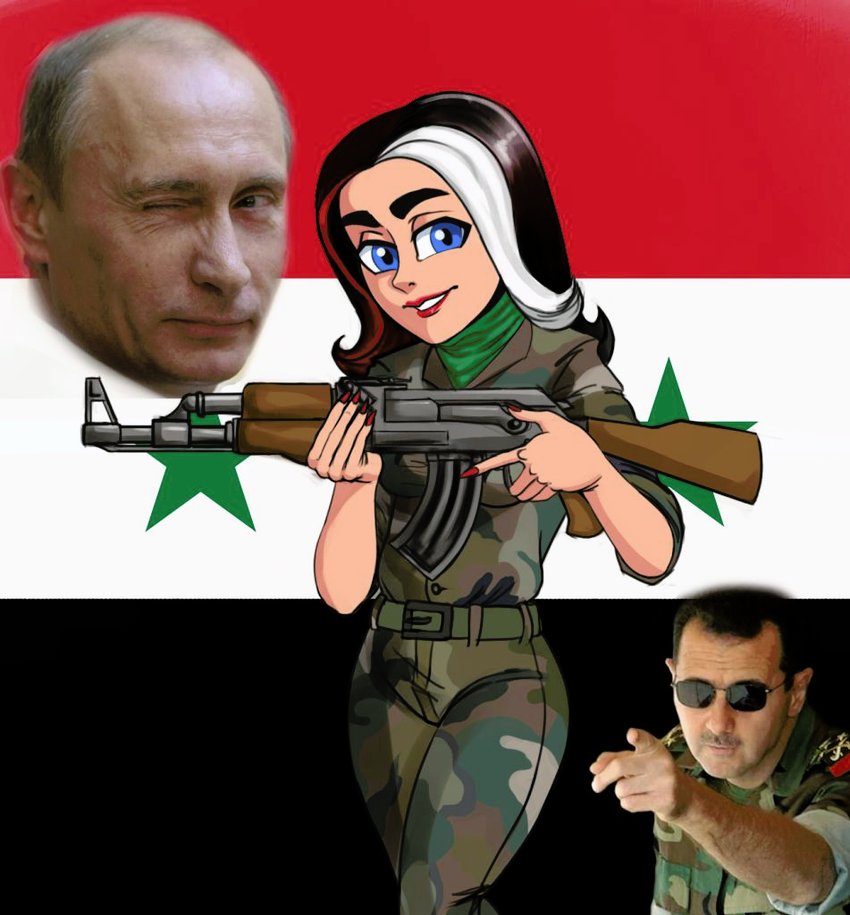vladimir putin, bashar al-assad, and syria-chan  drawn by aweopalta